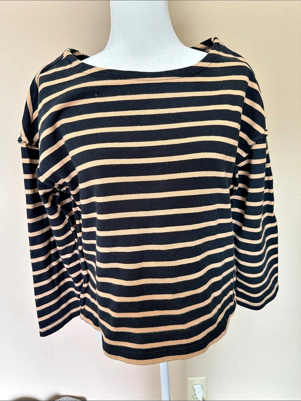 Madewell Striped Cotton Wool Shirt in Black & Tan Size Medium